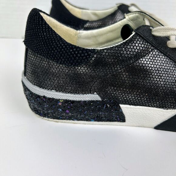 Dolce Vita Zina Sneakers Gunmetal Glitter Leather Tennis Shoes Lace Up Glam 6.5 - Picture 3 of 10